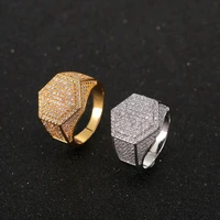 new elegant hexagon design cz rings puffed marine micro paved full bling iced out cubic zircon luxury fashion mens ring