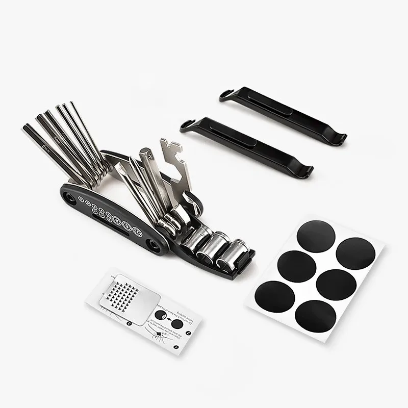 

Bicycles Folding Tire Repair Tools 16 In 1 Multi-functional Professional Bike Emergency Repair Tool Kit Set With Pouch Pump Bag