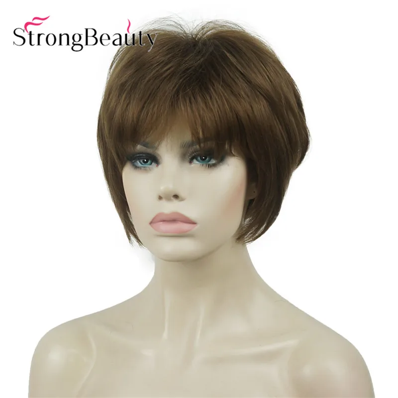 StrongBeauty короткие прямые парики мягкие волосы слоистые локоны Омбре блонд/Красный синтетический парик