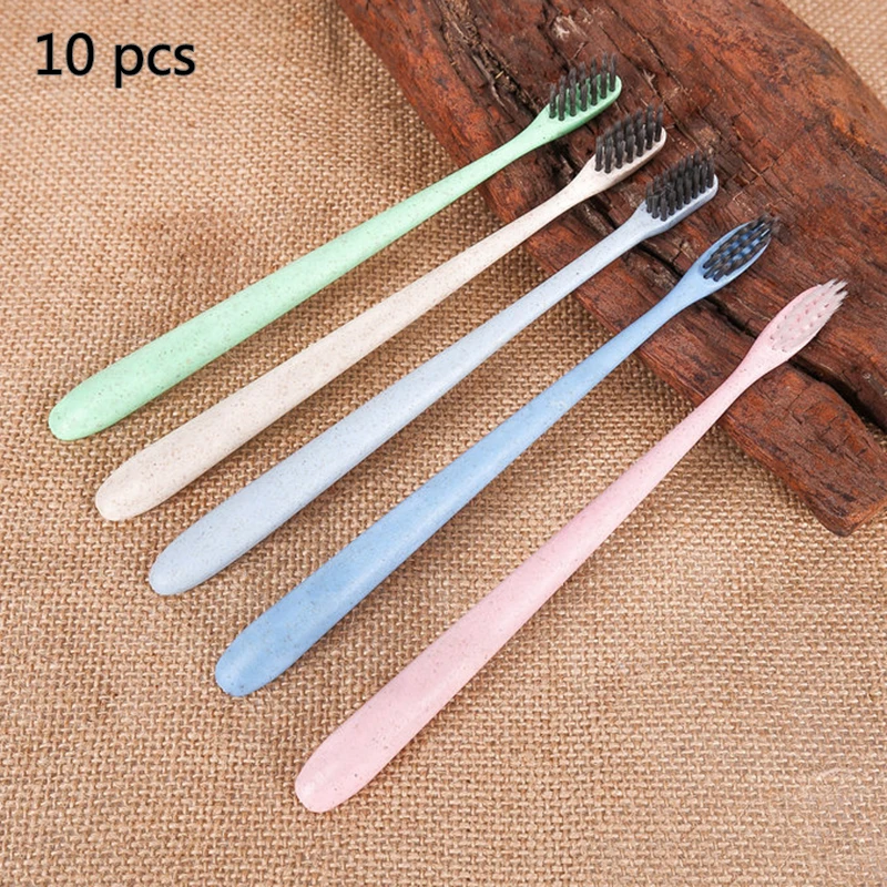 10pcs/set Fine head Nano-antibacterial Portable Travel Toothbrush Soft Bamboo Charcoal Wheat Stalk Handle Oral Care J11 | Красота и