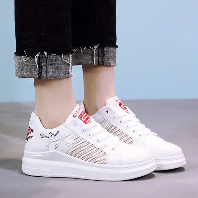 

Woman casual shoes 2018 fashion flat breathable shoes wild magic summer new white platform sneakers ladies basket femme