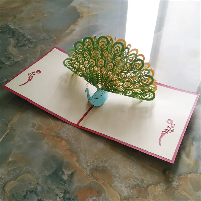 Винтажные 3D выдвижные открытки бумажные с лазерной резкой на заказ павлином день