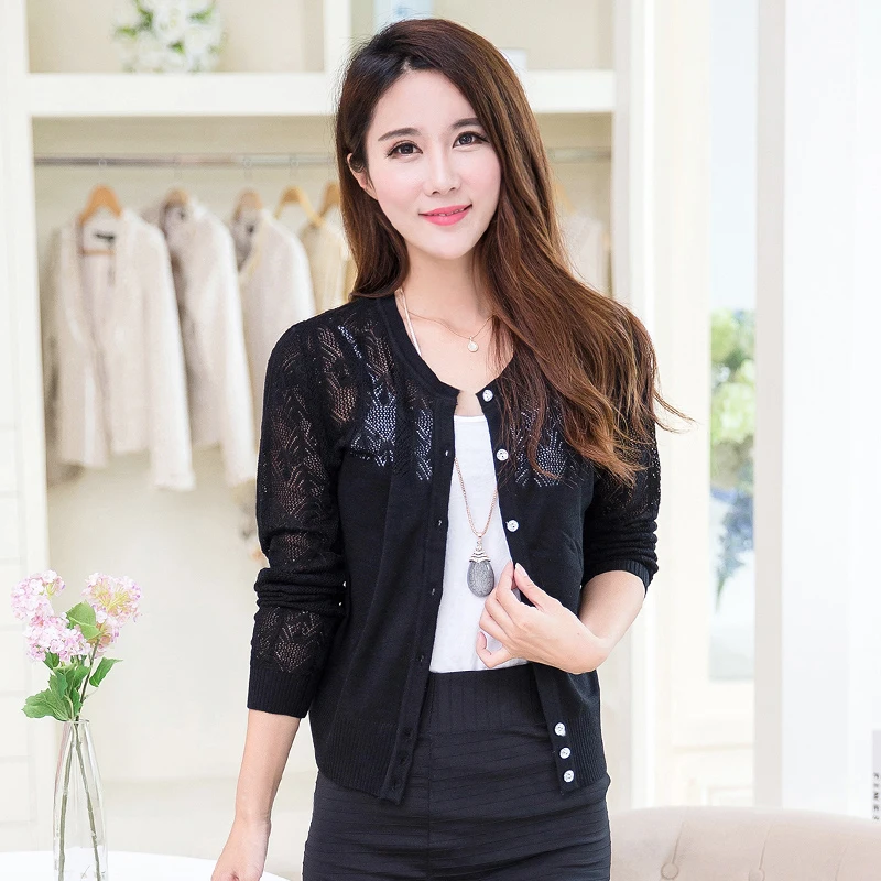 Женский трикотажный кардиган с вырезами однобортный Тонкий свитер пальто для