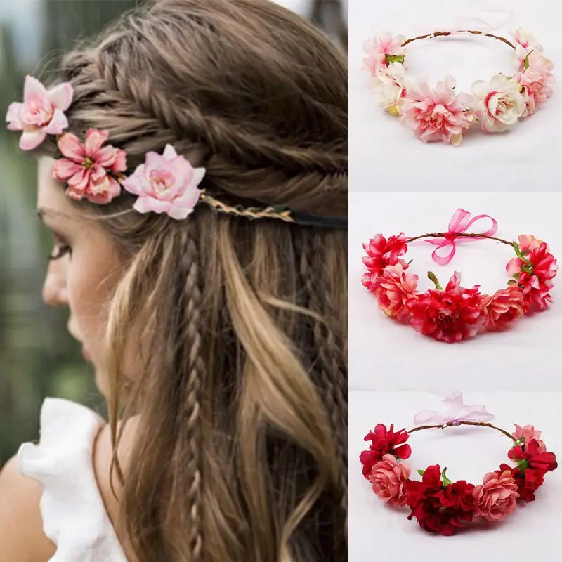

1 Pc Wedding Bridal Fancy Adjustable Garland Headband Simulation Flower Long Ribbon Crown Hair Wreath Girls Holiday Hairband