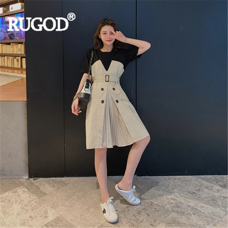 Женское Платье До Колена RUGOD однотонное лоскутное платье трапециевидной формы с