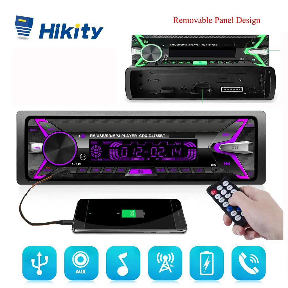 Hikity Съемная 1 Din автомагнитола Bluetooth Авто Радио USB Съемная панель автомобиля стерео аудио MP3 плеер SD Aux-in FM радио автомобиля