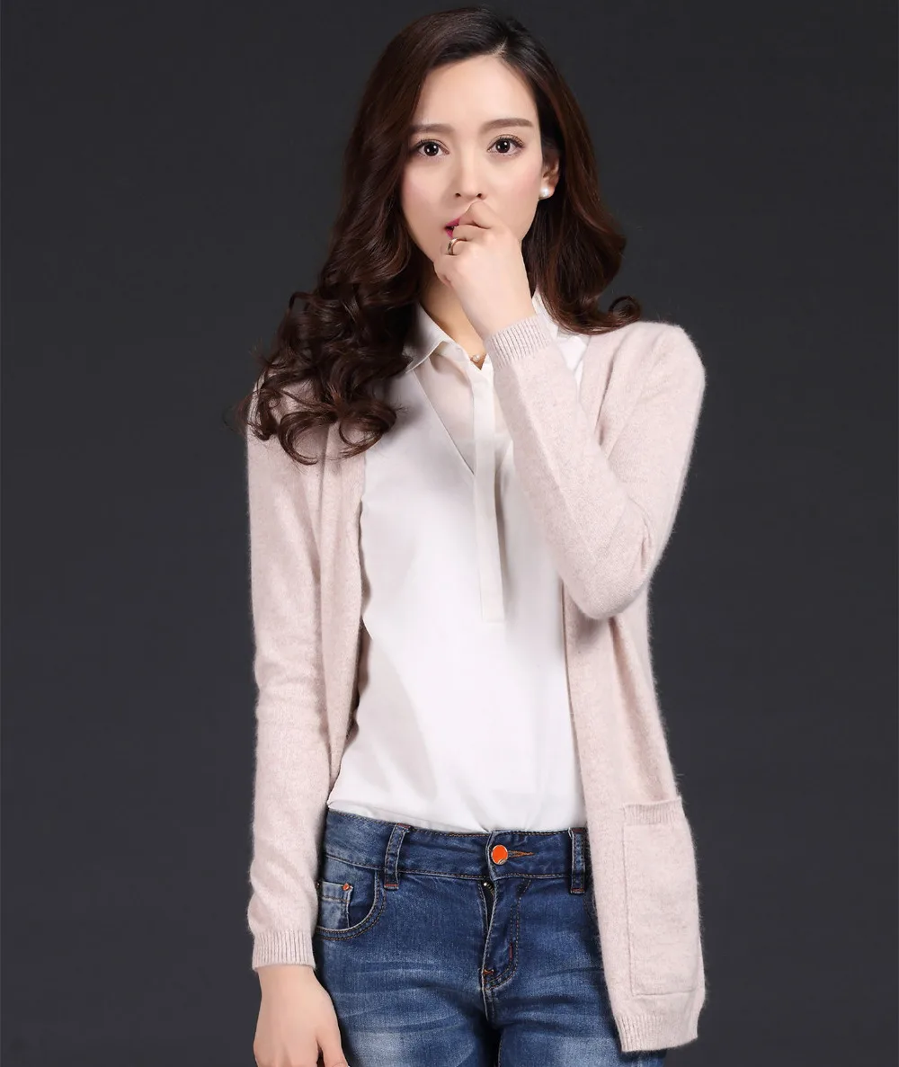 2017 весенний и осенний кашемировый кардиган средней длины чистый свитер вязаный