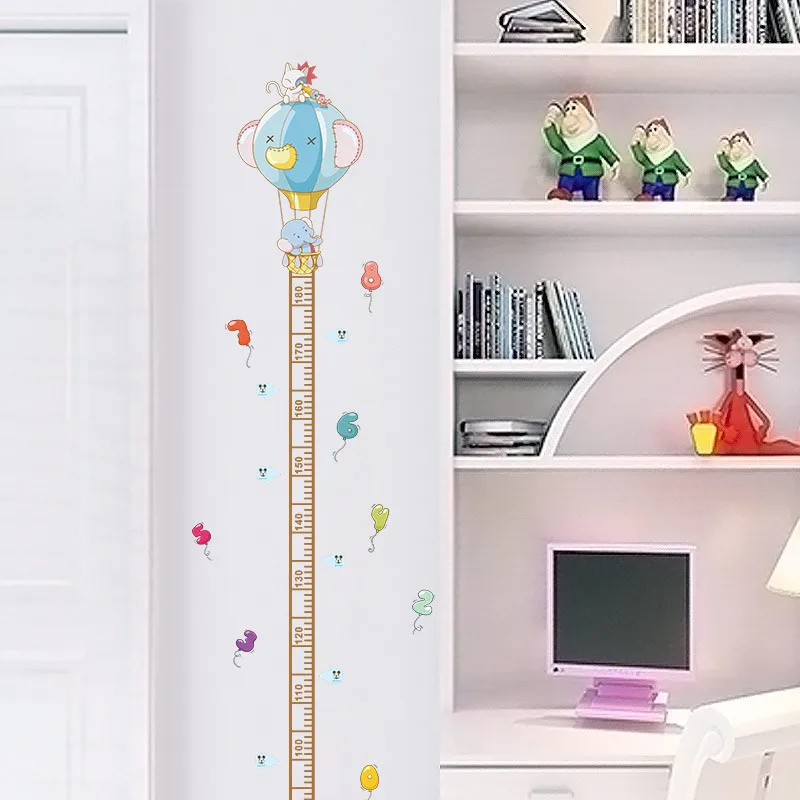 animal Elephant Number hot air balloon home decal height measure wall sticker for kids rooms nursery decor child growth chart | Дом и сад