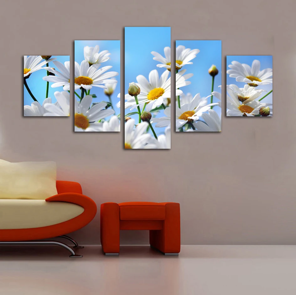 Фото Новинка 5 шт. холст HD Печать ромашки цветы искусство Рисование изображение стене