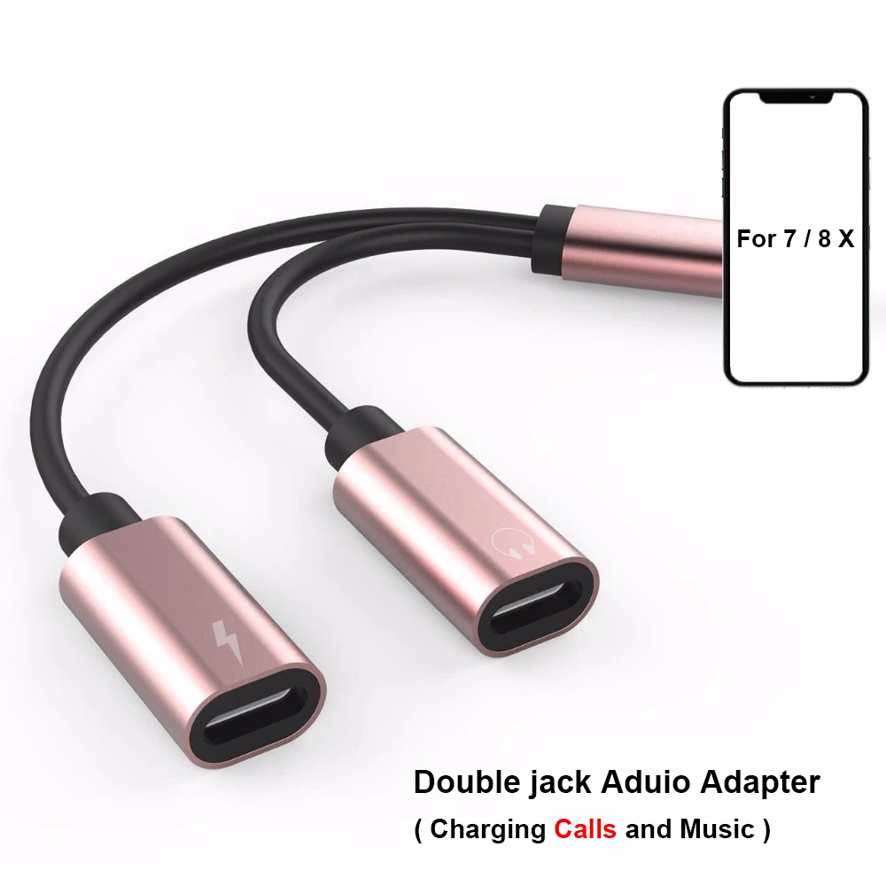 Llightning PINK Двойной разъем адаптер для lightning iPhone 7 8 X XS XR зарядное устройство вызова или музыки и 3,5 мм наушники aux Опора аудио конвертера iOS12 - Цвет: Llightning PINK