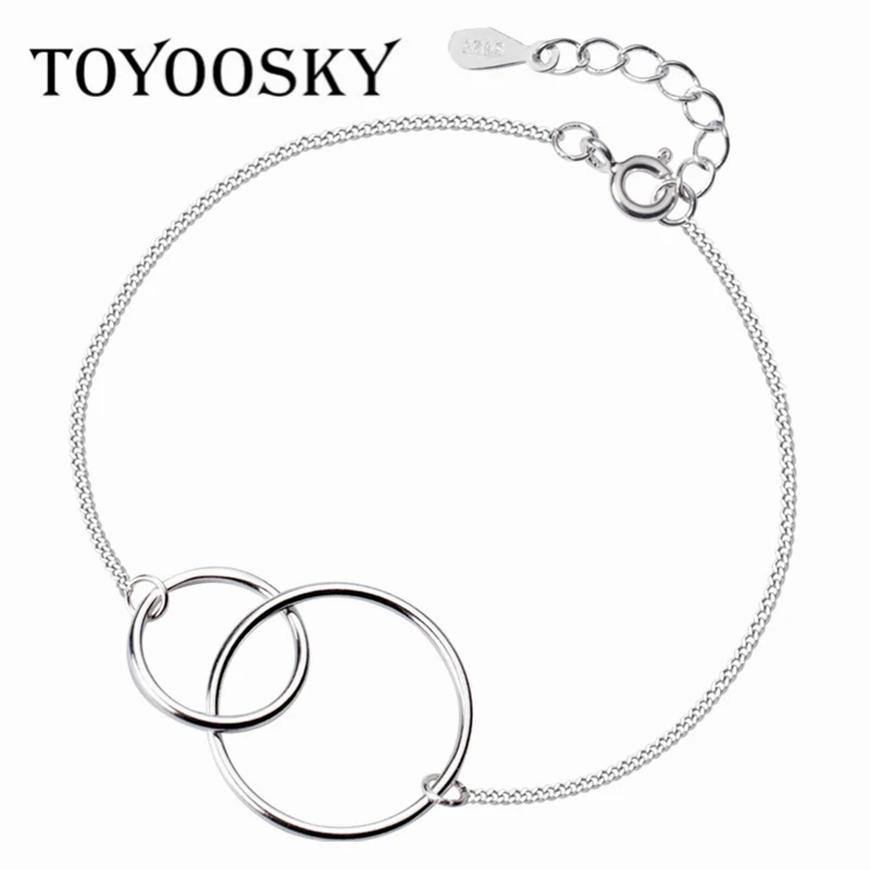TOYOOSKY 925 пробы Серебряный браслет женский Простой полый двойной круглый милый