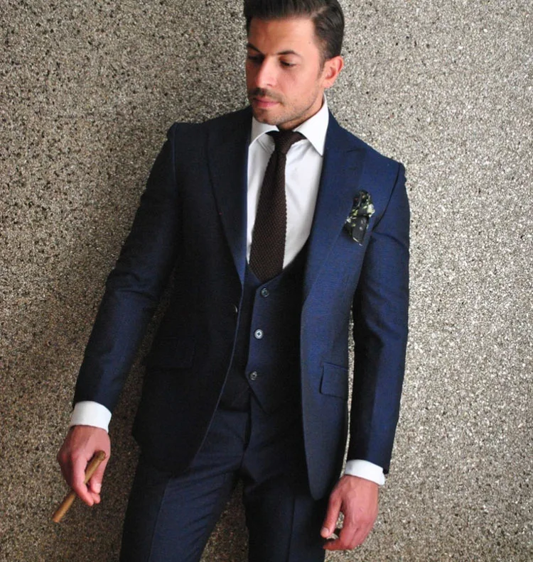 2018 Navy Blue Wedding Suits Men Slim Fit Formal Tailored Made Tuxedo 3 Pieces Blazer Jacket Masculino Jacket+Pants+Vest X | Мужская
