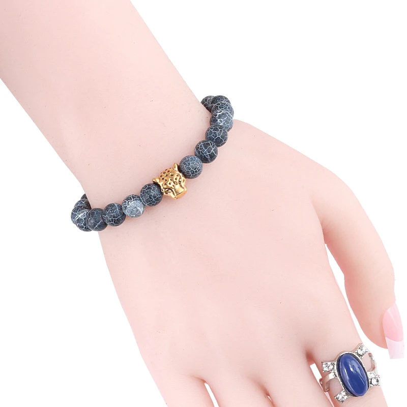Золотой Серебристый браслет с головой леопарда Будда бисер на запястье амулет