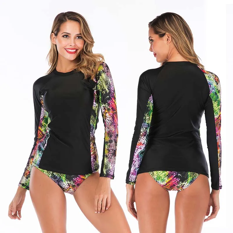 Длинный рукав Rashguard Купальники с принтом танкини набор женский купальник из двух частей пляжная одежда футболка для серфинга купальные костюмы - Цвет: 02