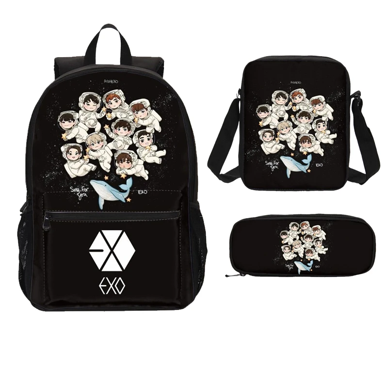 Сумки для девочек и мальчиков 3 шт./компл. рюкзаки ноутбуков с 3d-надписью EXO