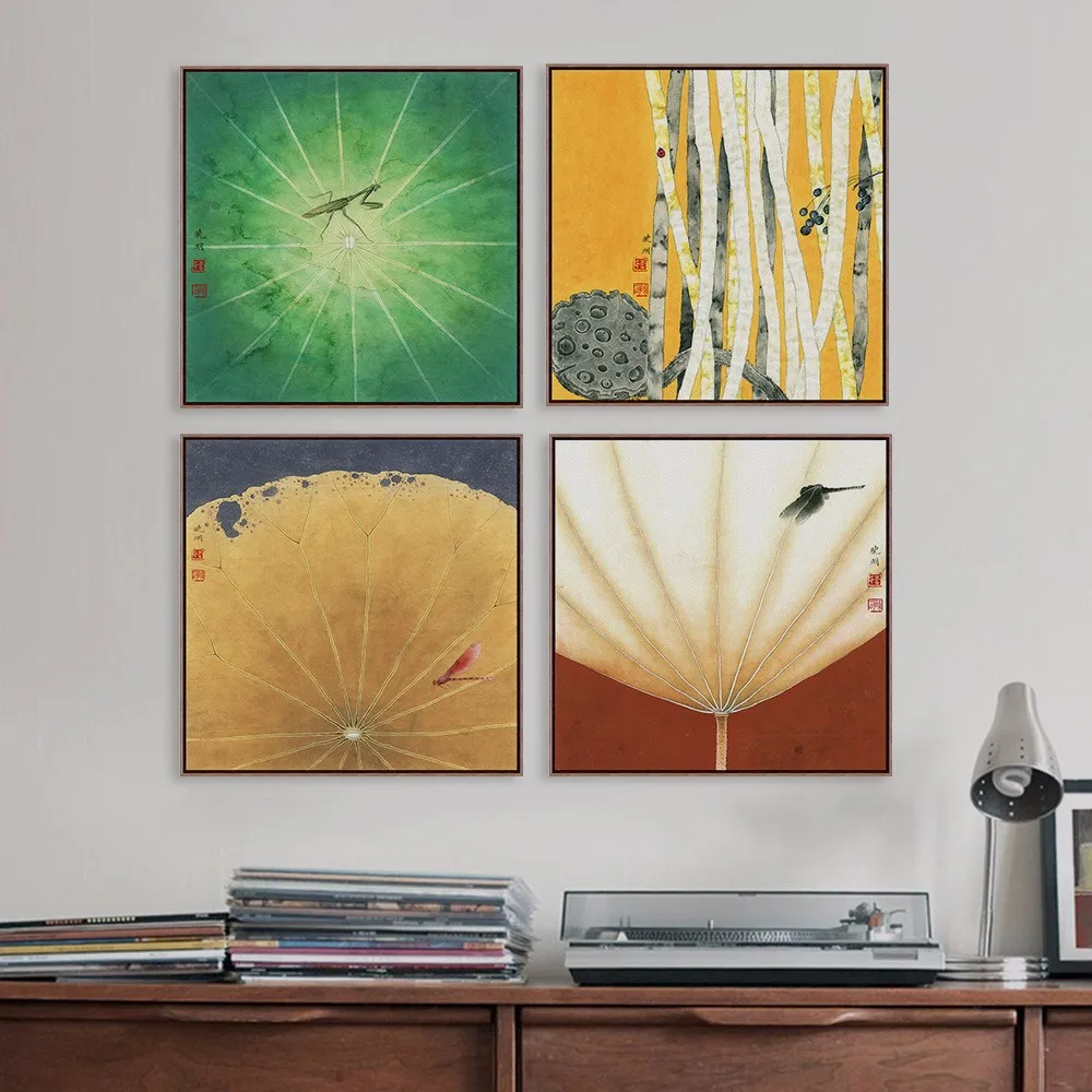 Настенный плакат Сельский цветочный коттедж для спальни с растениями и мантисом