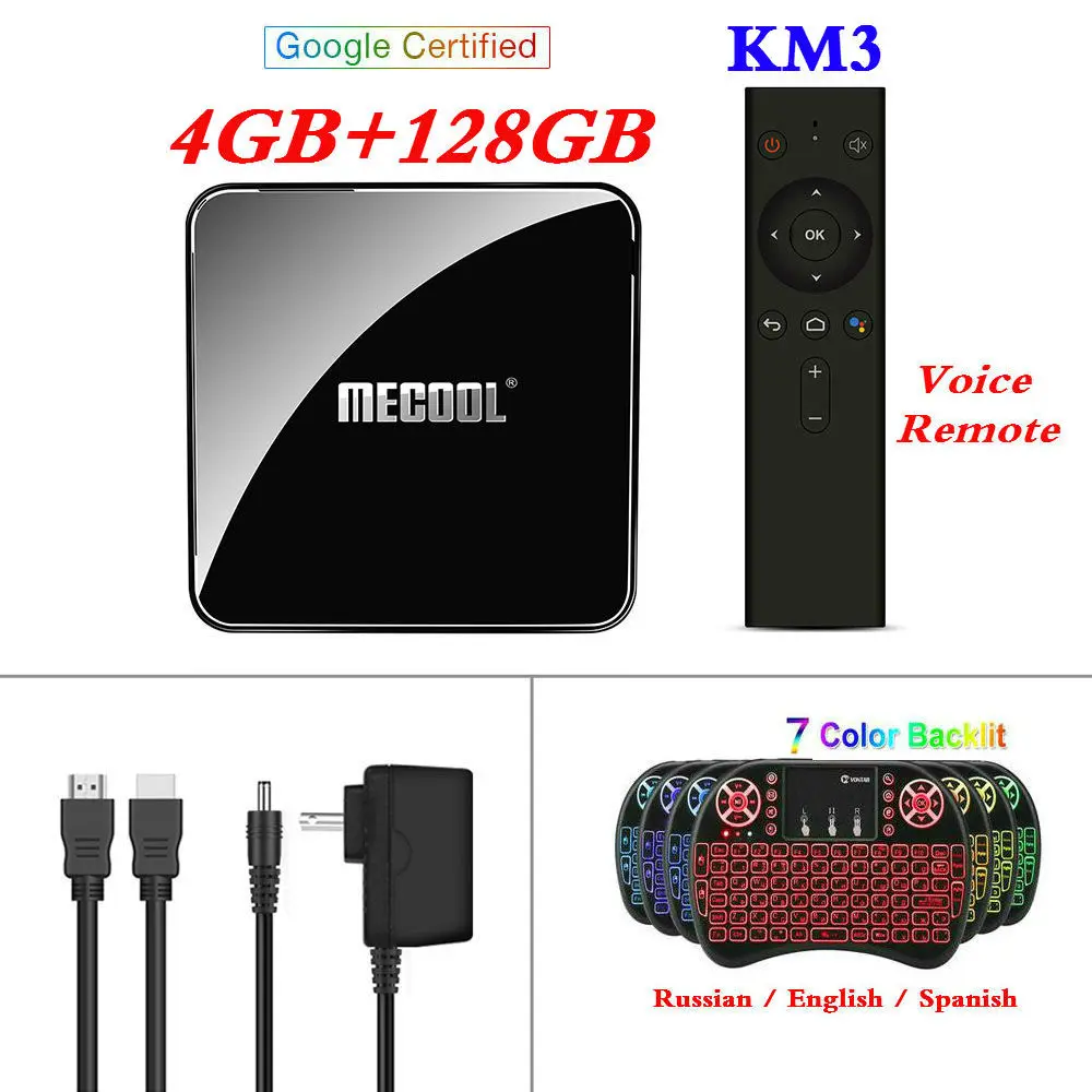 4GB128GB Backlit i8 Макс 4 Гб ОЗУ 128 Гб ПЗУ Mecool Android tv KM3 ТВ приставка Android 9,0 Google Сертифицированный S905X2 4K Smart медиаплеер KM9 PRO A tv 2G16G - Цвет: 4GB128GB Backlit i8