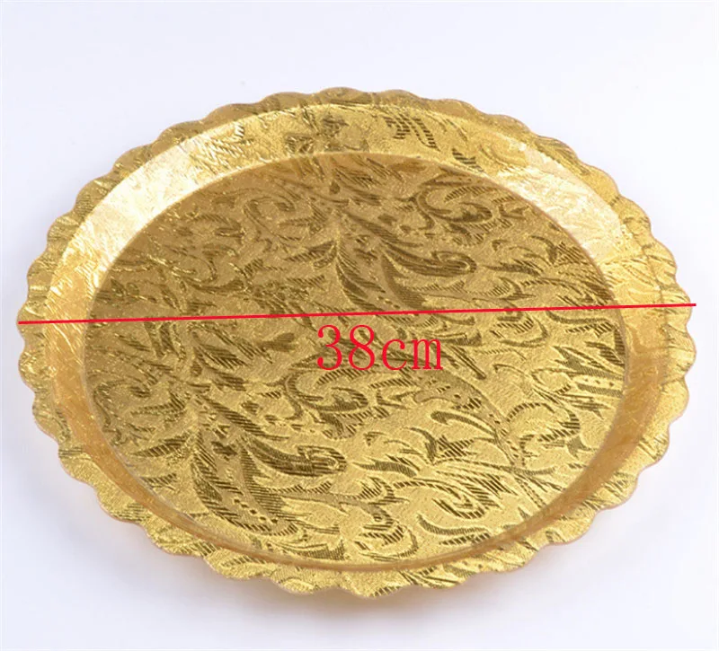 Diameter 38cm golden Акриловый фруктовый trayplastic золотой круглый поднос KTV чашка чай лоток круглая Конфета блюдо большой роскошный золотой свадебный закуски тарелки для сервировки - Цвет: Diameter 38cm golden