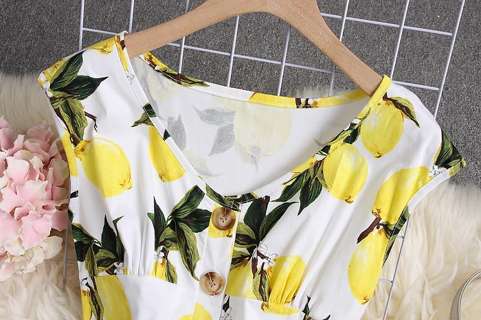 Женское однобортное платье без рукавов ALPHALMODA с цветочным принтом высокой талией