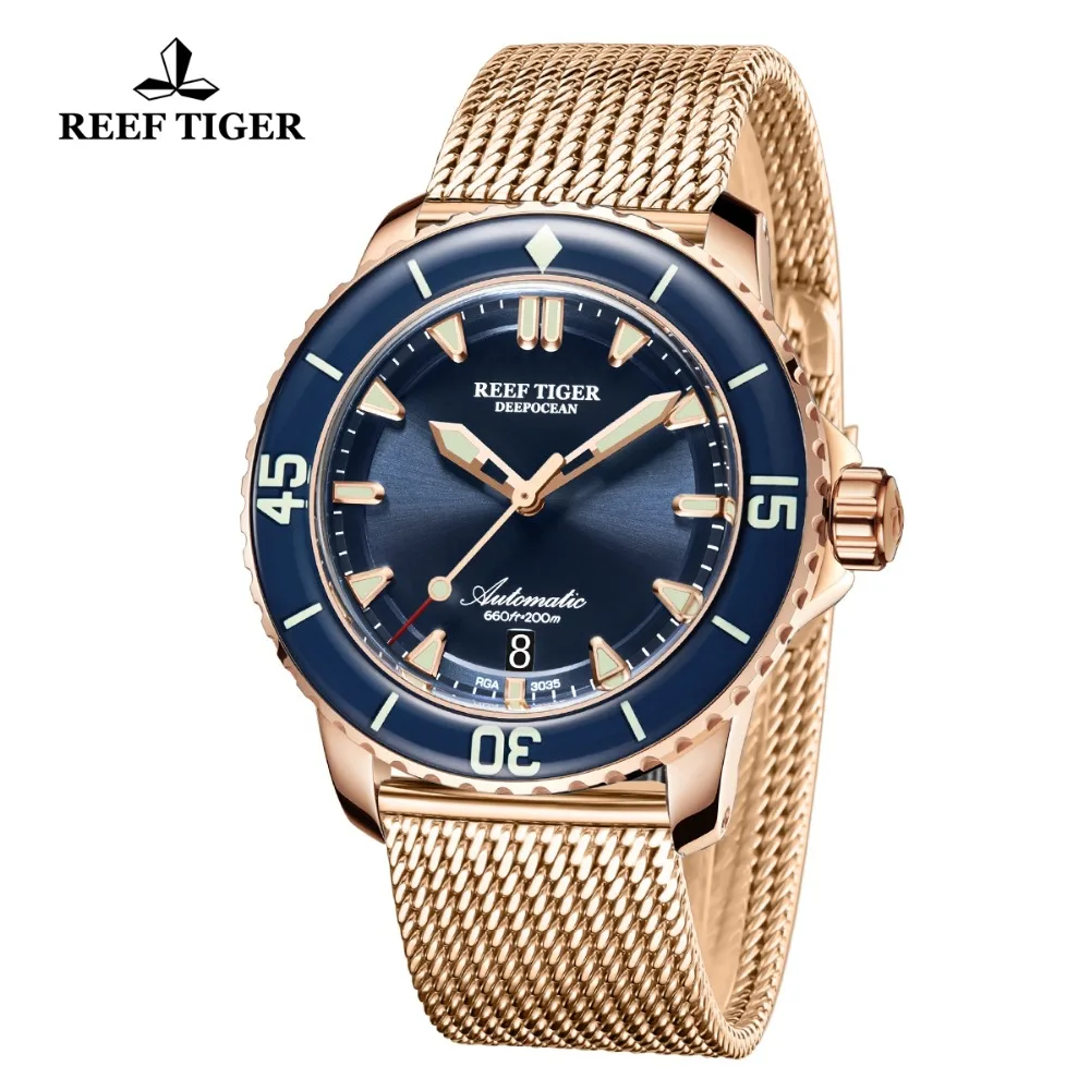 Reef Tiger/RT мужские дизайнерские часы Diver Роскошные автоматические часы из розового золота сапфировые хрустальные светящиеся керамические спортивные часы RGA3035
