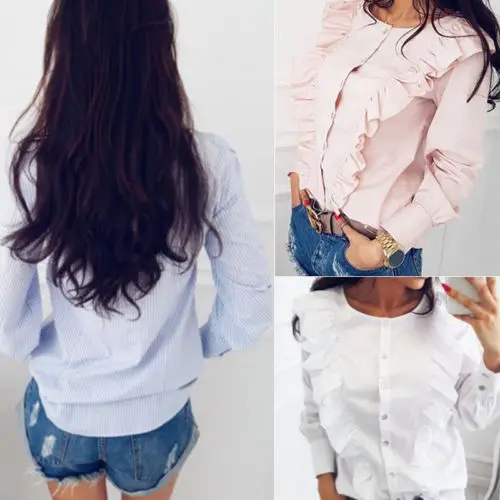 Женская блузка с рюшами и длинным рукавом Новая мода лето 2018 S M L XL|women shirts blouses|blouse