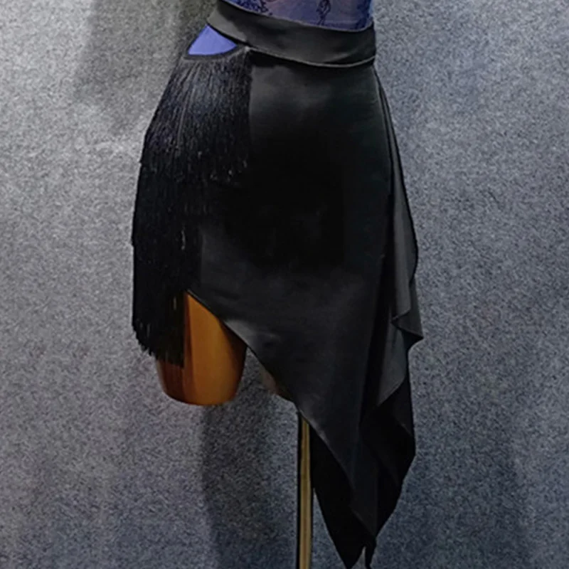 Женские юбки для латиноамериканских танцев черные с бахромой взрослых