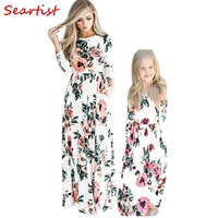 seartist 2022 new mother and girl dresses kids summer long sleeved floral beach bohemian party dress 45