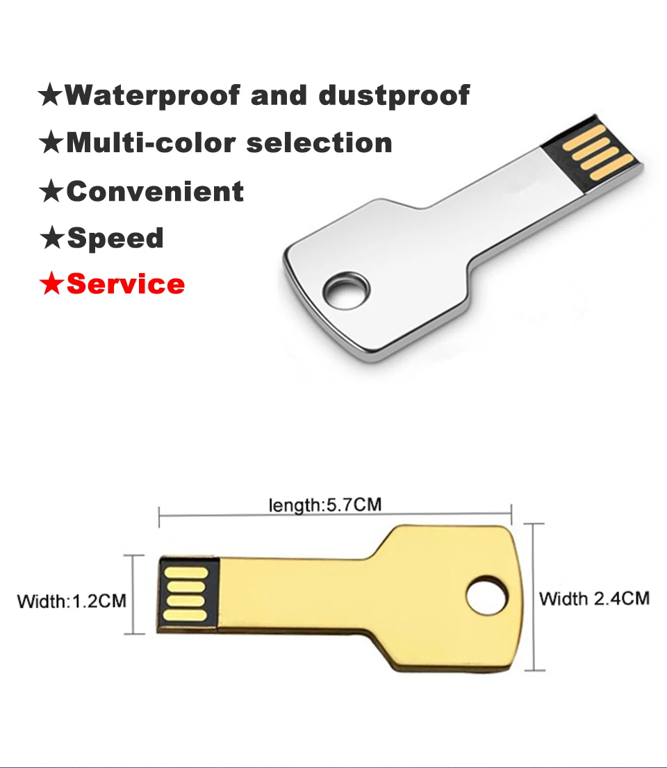 Цветной металлический usb-накопитель в форме ключа, 4 ГБ, 8 ГБ, 16 ГБ, 32 ГБ, 64 ГБ, водонепроницаемая карта памяти, флешка, реальная емкость, u-диск