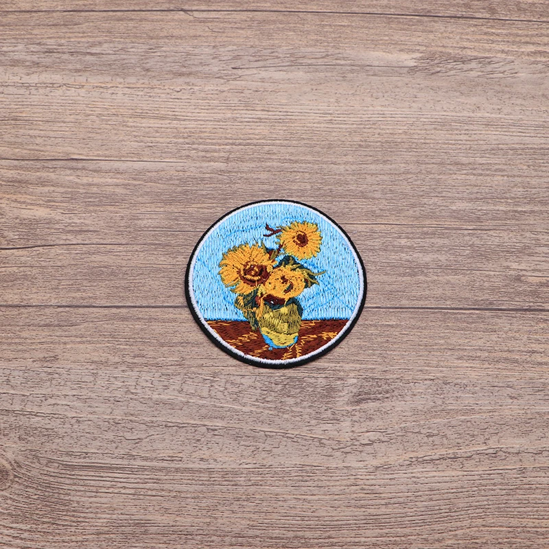 

2pcs/lot Van Gogh Painting Sunflower Embroidery Iron On Patches For Clothes DIY Accessory Applique Armband Stickers SC398