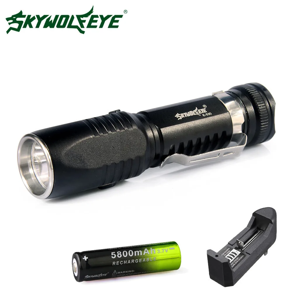 SKYWOLFEYE светодиодный фонарик T6 Алюминиевый факел 6 режимов с USB кабель 5800 мАч 18650