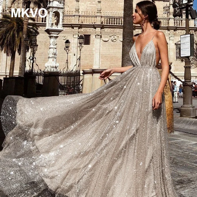 Золотое и Серебряное Сексуальное Платье макси с v образным вырезом на бретельках