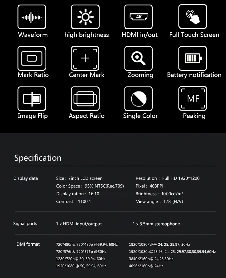 Bestview R7 монитор поля 7 дюймов полный сенсорный экран монитор 4K HDMI на камеру видео 4K монитор для Canon Nikon sony дисплей камеры