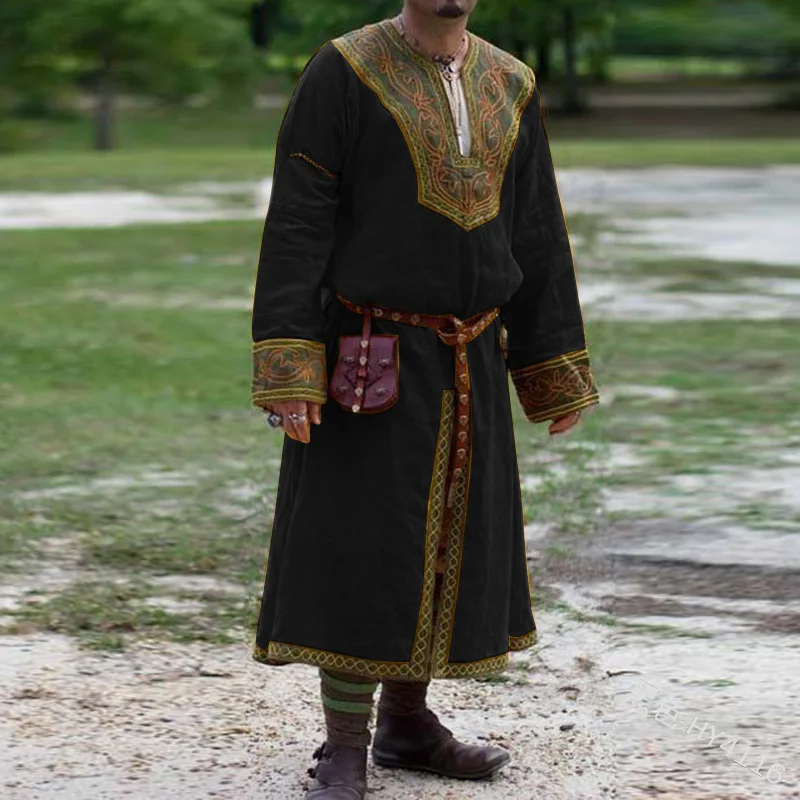 Рубашка в средневековом стиле викингов мужская хлопковая туника с длинным
