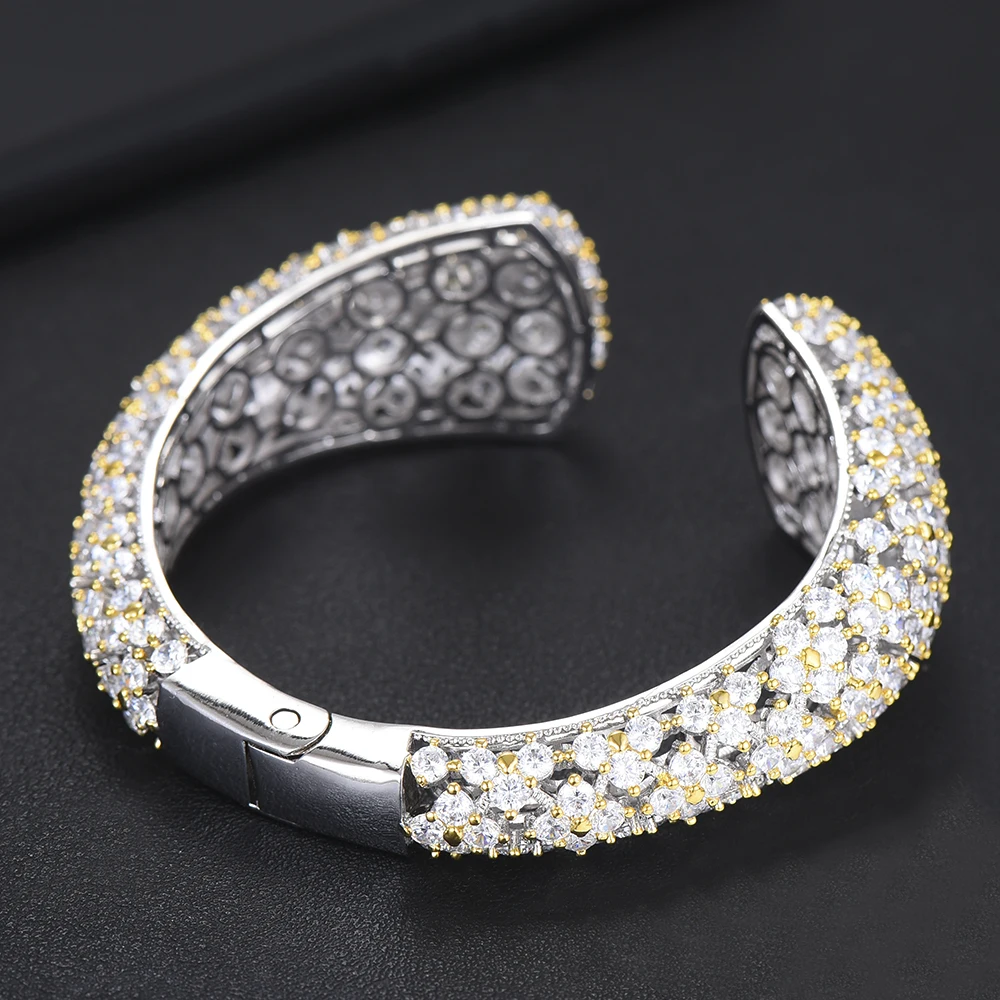 Большой широкий Открытый браслет с фианитом Великолепный Изысканный Женский для