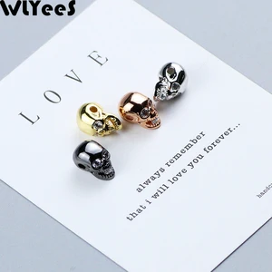 4 шт., медные бусины WLYeeS из белого циркония с черепом, инкрустация фианитами, металлические бусины с отверстием насыпью для изготовления ювелирных изделий, браслетов, ожерелий, сделай сам