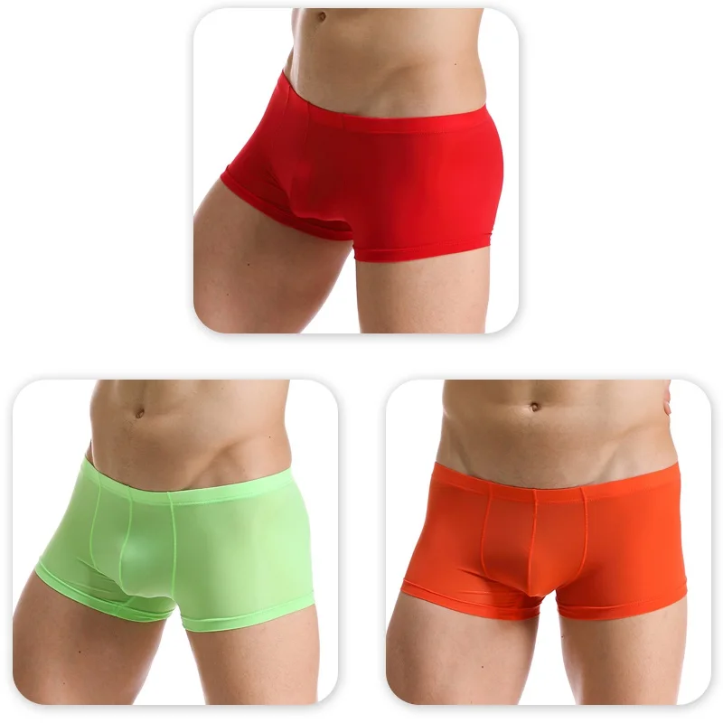 Прозрачное мужское сексуальное нижнее белье Ropa Interior Hombre Calzoncillos Marcas шелковые боксеры с низкой талией мужские бесшовные нейлоновые спандекс трусы - Цвет: Men Boxers Underwear