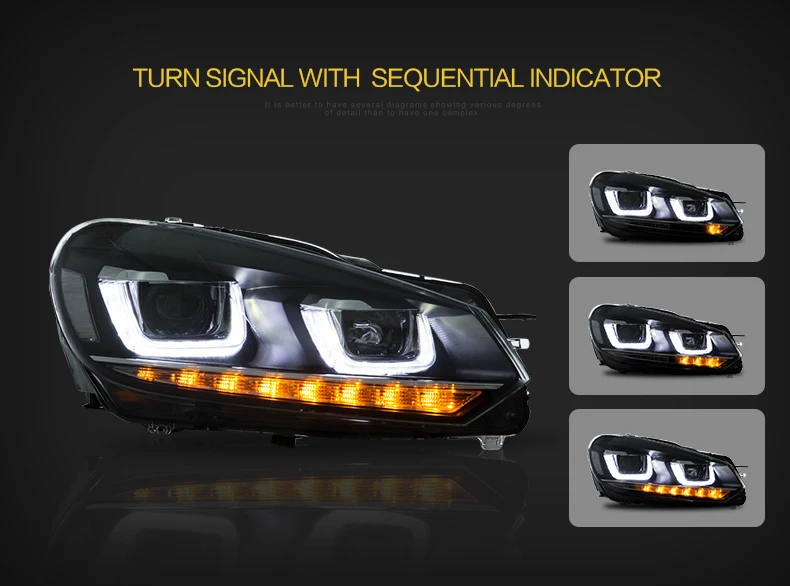 Черный прожектор фары двойной U-бар DRL светодиодный для VW Golf MK6 2009-2012 | Автомобили и