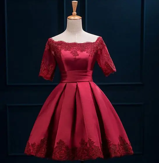 Vestido madrinha Новинка года пикантные кружево и атлас 3/4 рукав по колено цвета шампанского серебро темно зеленый Бордовые Платья для подружки невесты - Цвет: burgundy