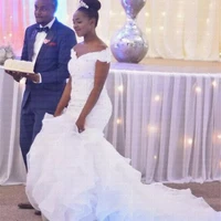 2020 new african ruffles organza mermaid wedding dress off the shoulder bridal gown