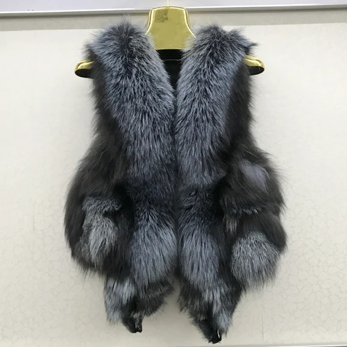 silver fox Горячая Распродажа, женский жилет из натурального Лисьего меха, натуральный мягкий Лисий мех, куртка без рукавов, Женский качественный теплый жилет из натурального Лисьего меха - Цвет: silver fox
