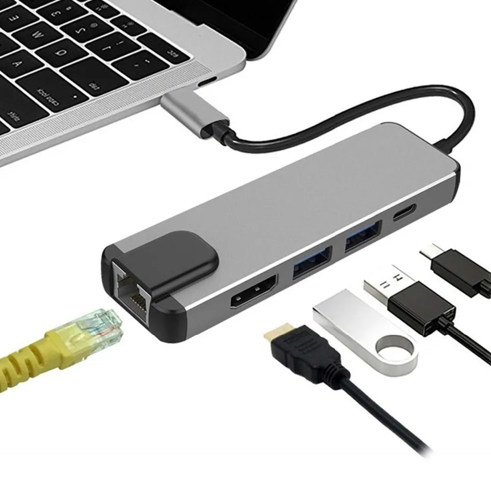 Концентратор USB Type C Hdmi с поддержкой 4K концентратор до Gigabit Ethernet Rj45 сетевой адаптер