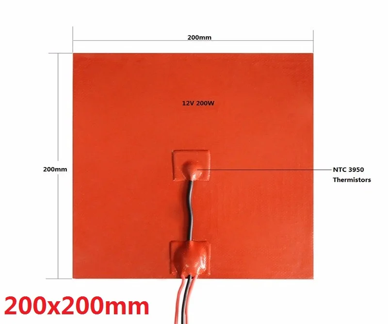 200x200 12v 200w силикона с подогревом Pad 3D-принтеры с подогревом с клейкой лентой 3 M, NTC 100K