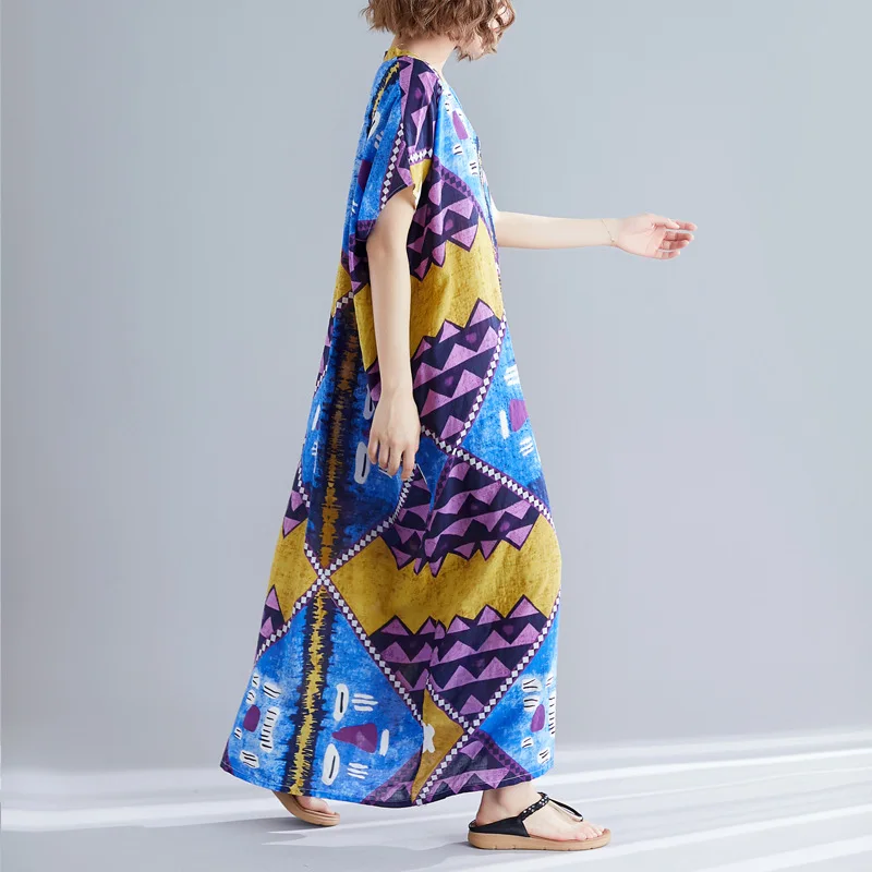 Модные женские туфли смешанный хлопок летнее платье Винтаж печатных Boho стиль