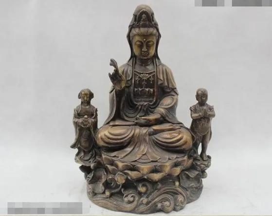 YM 317 12 &quotкитайские народные чистые бронзовые счастливые два мальчика Кван-Инь