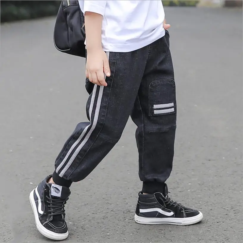 Штаны для мальчиков Детские Модные Повседневные джинсы в полоску с отстрочкой