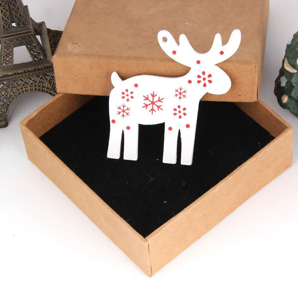 White Deer 8PCS White&Red Wooden Christmas Ornaments Pendants Wood Crafts Hanging Xmas Tree Ornament Kids Gift Christmas Party Decorations - Цвет: White Deer