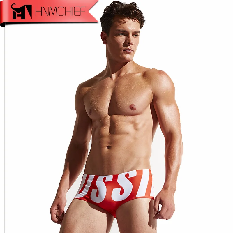 Бренд HNMCHIEF новинка мужские трусы для плавания боксеры сексуальные с буквами
