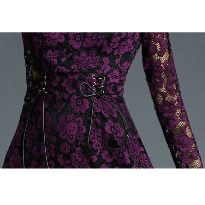 2018 Новое Кружевное Платье женское весеннее фиолетовое платье с длинными