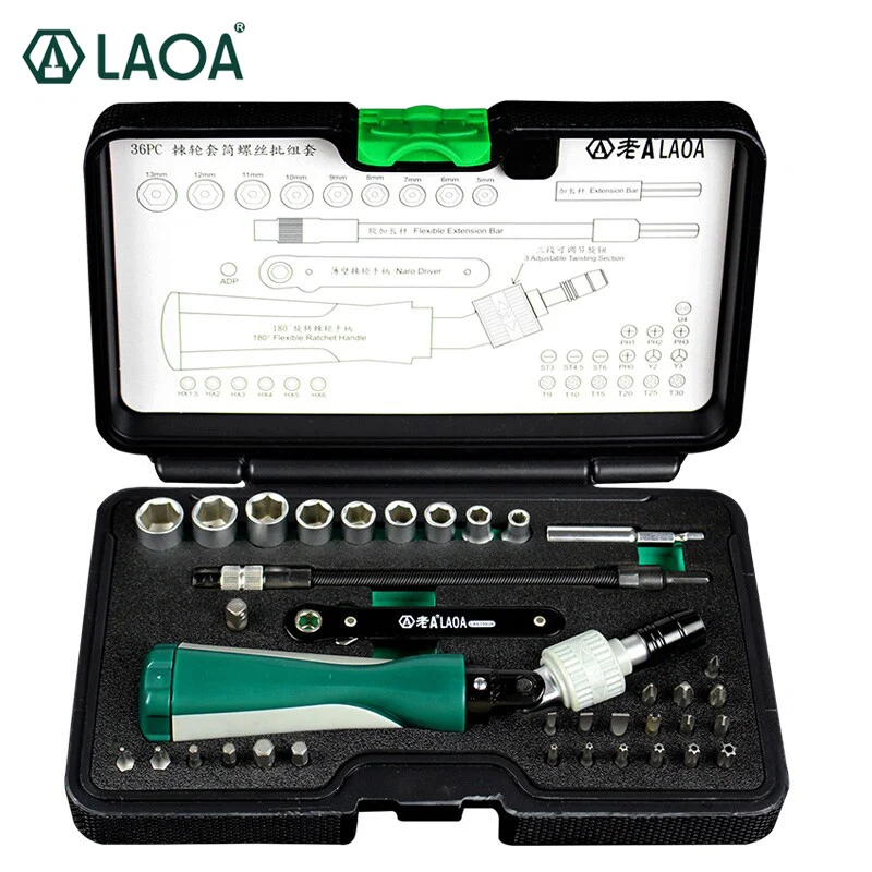 LAOA 36 in 1 Household Multi-functional Ratchet Socket Screwdriver Set of Tools