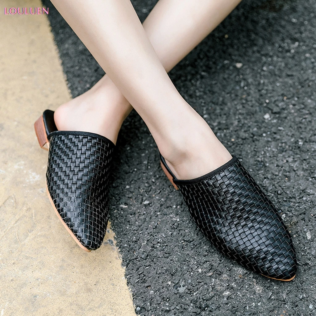 Женские плетеные шлепанцы повседневные в римском стиле с заостренным носком